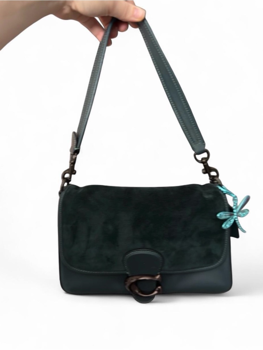 Coach Dark Green Suede & Leather Shoulder Bag